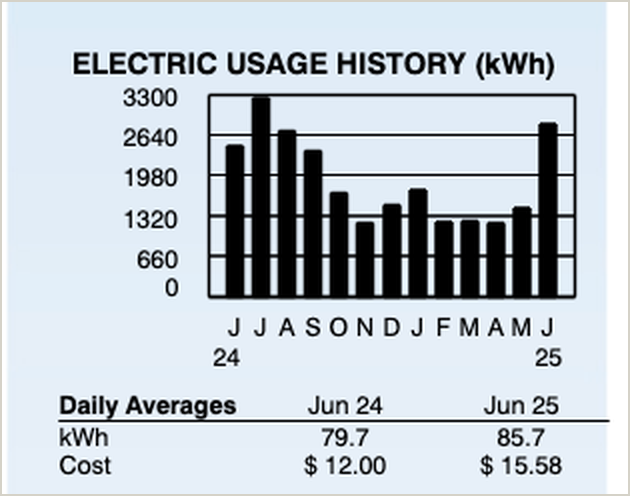 National Grid 13-month electricity usage graph showing seasonal kWh consumption