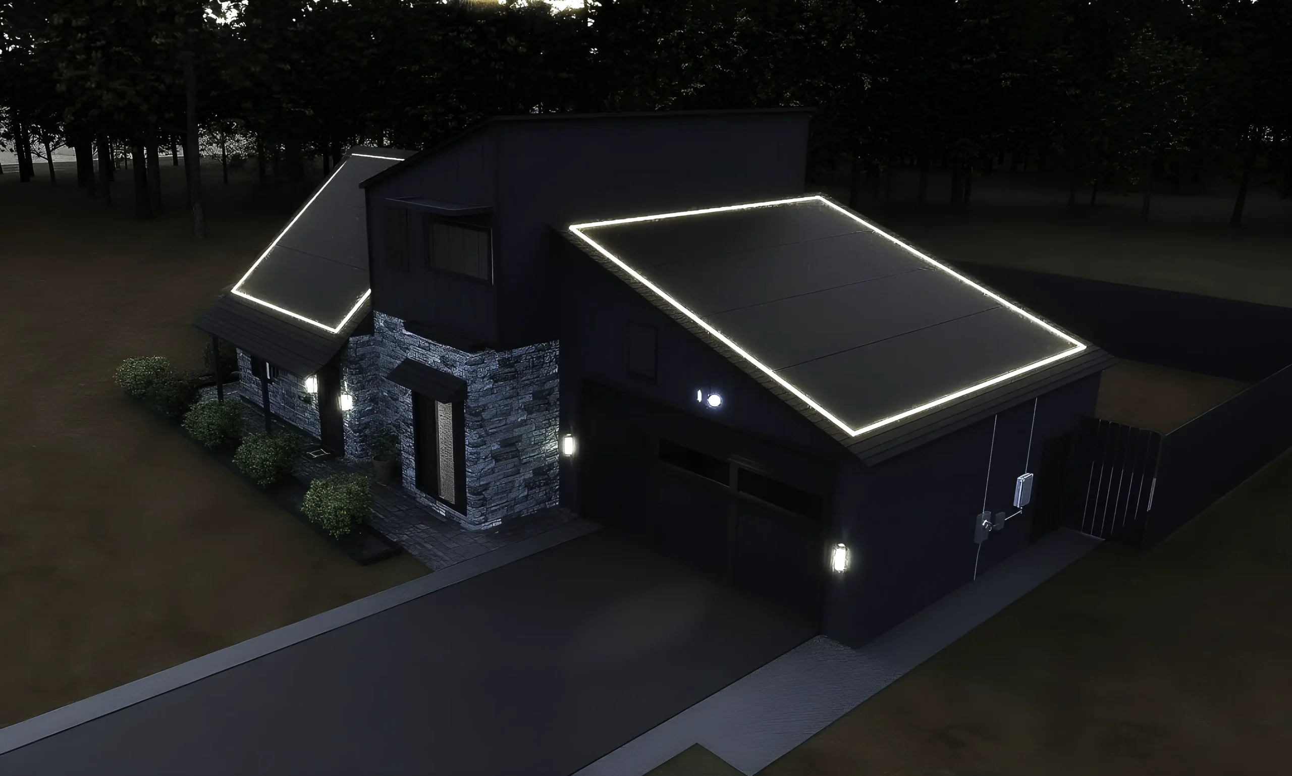 house solar panels glowing line recharge