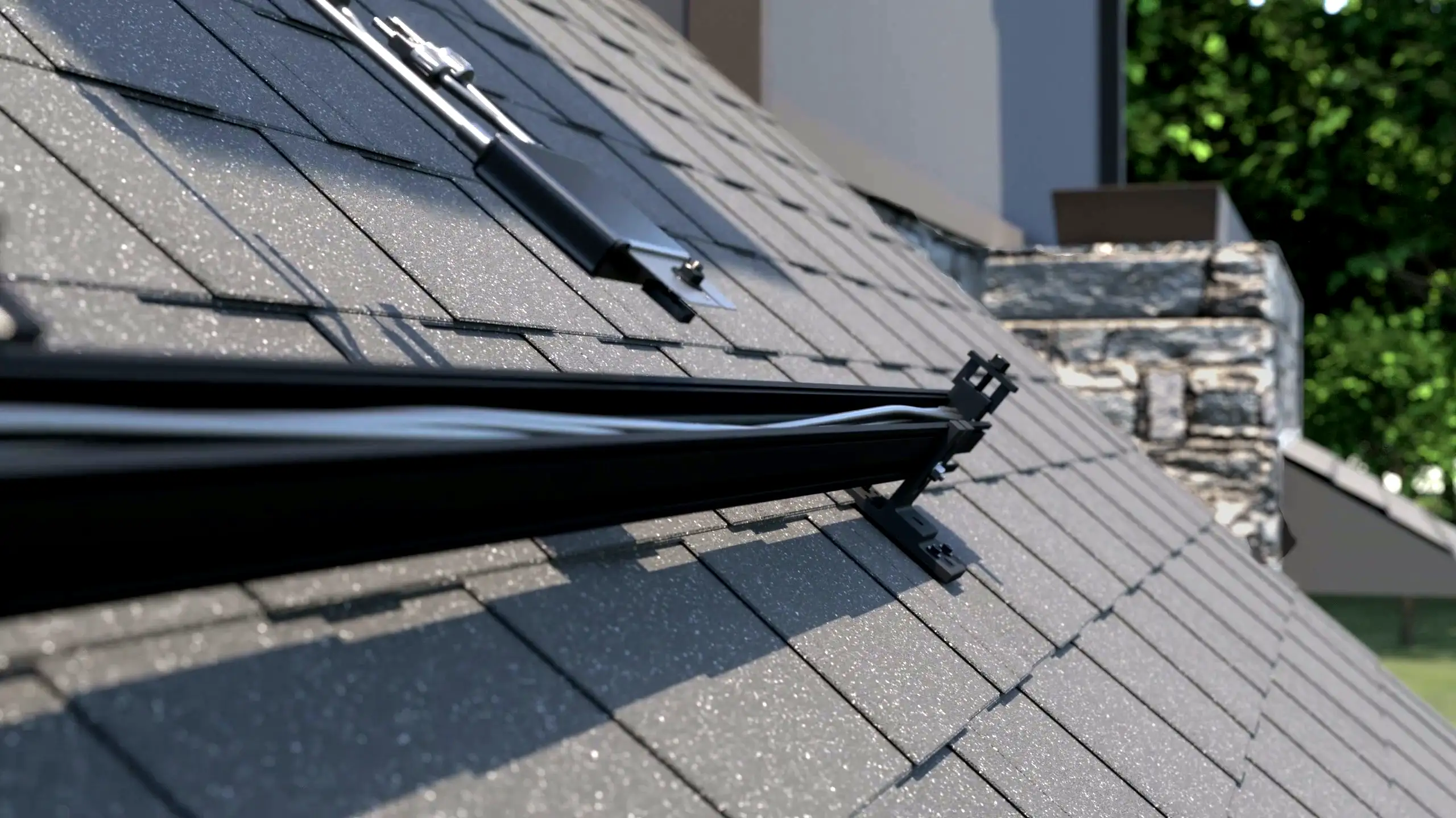 step 2 zoomed in solar rail with the wiring inside on the roof demonstartion