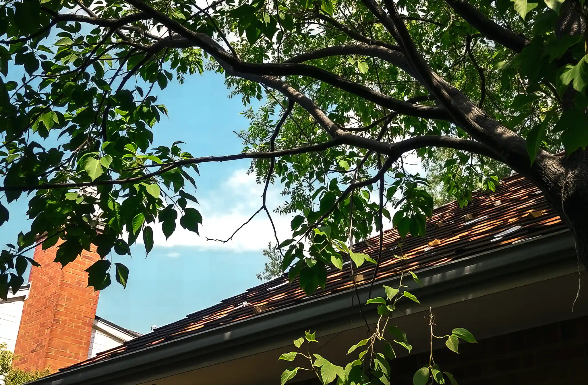 tree casting shade on house roof